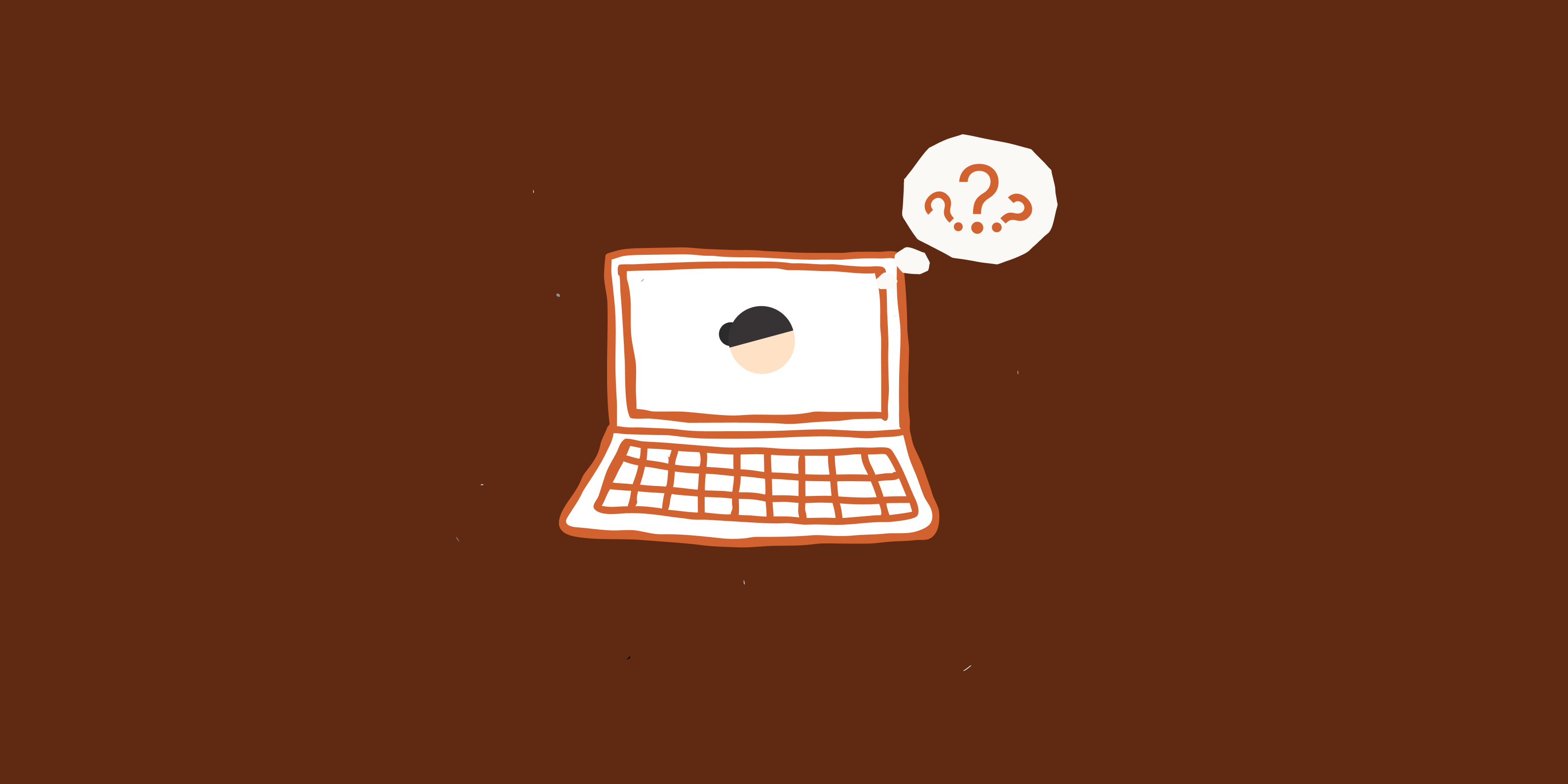 Laptop icon with sleeping "z" symbols in speech bubble, on brown background.