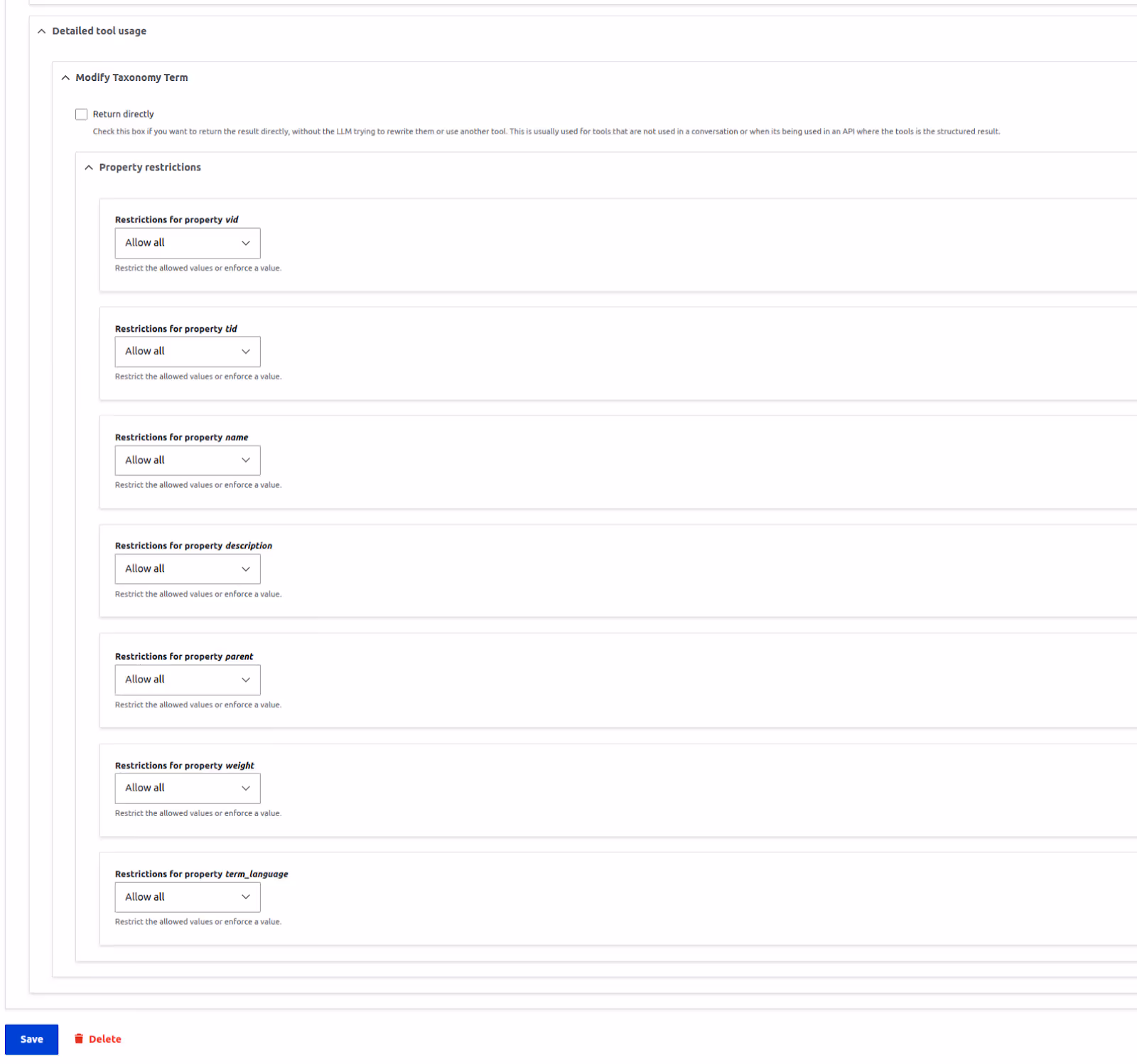 Detailed tool usage