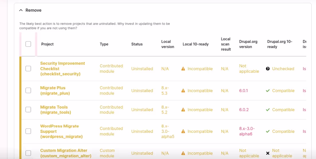 screenshot of remove feature