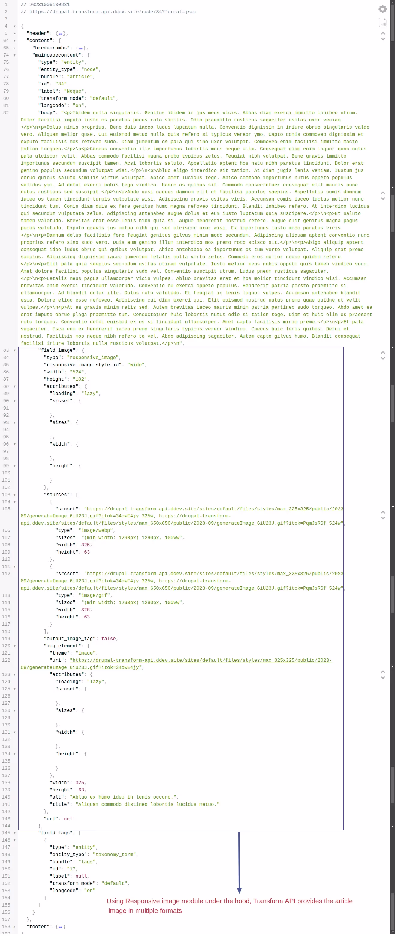 Transform API response