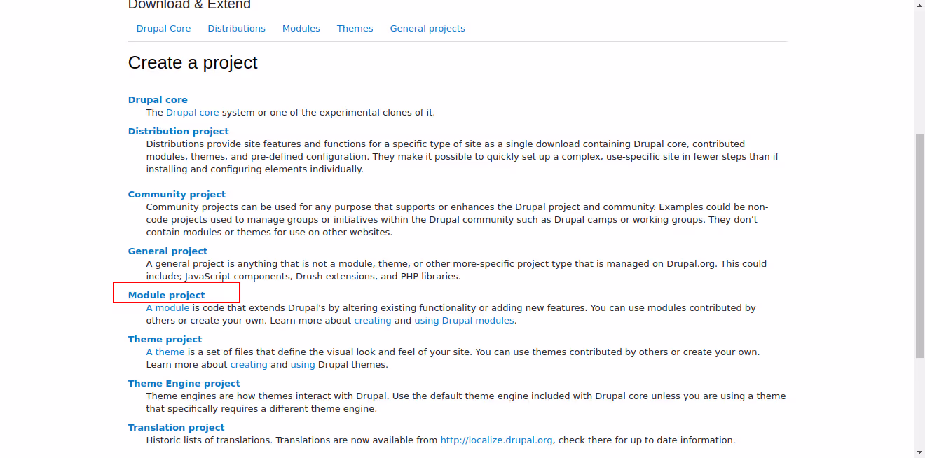 Create a new project in drupal.org