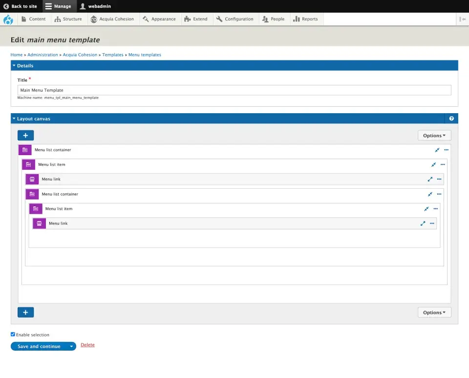 Hamburger menu with Acquia Site Studio