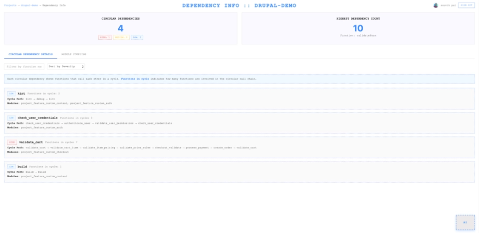 Dependency info page