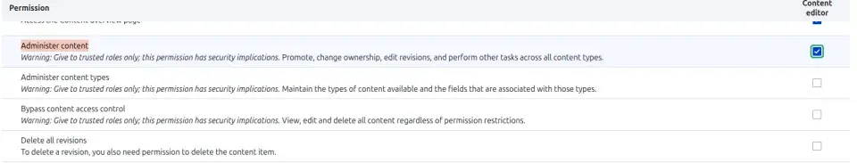 Content Editor Role Permissions