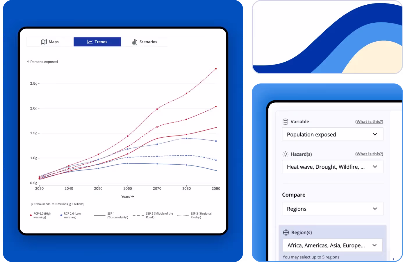 IOM app world map that projects climate changes and their effects over the next decades